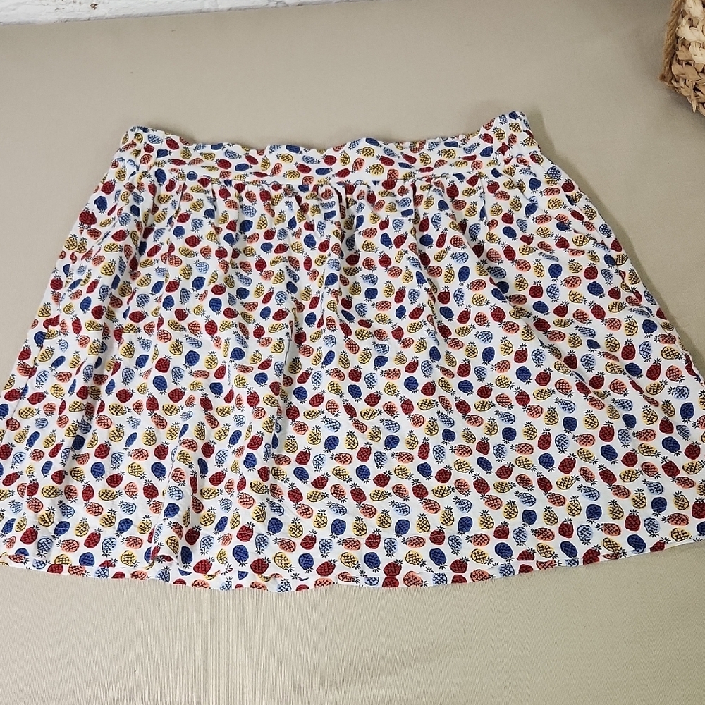 LOFT Multicolor Patterned Pleated Linen Skirt Large